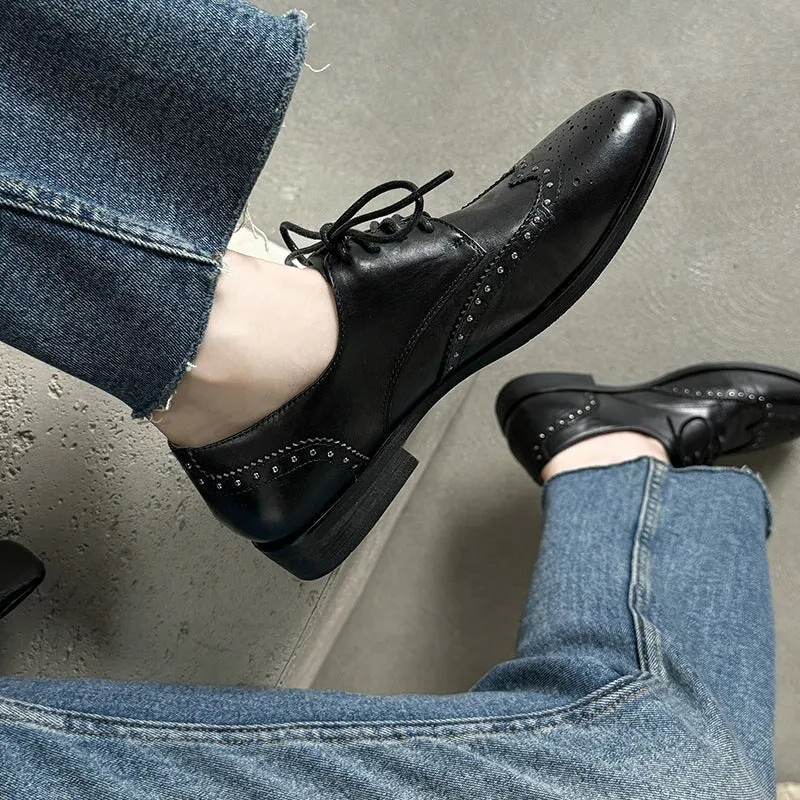 Footmates Oxfords Wingtip Oxfords Women's Genuine Leather Lace Up Full Brogues Rivet-embellishment in Black/Brown