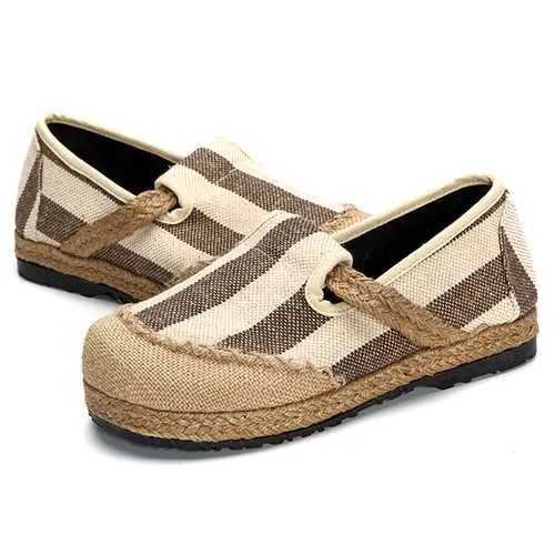 Loafers With Lace Women Cloth Shoes Casual Flax Outdoor Flat Loafers