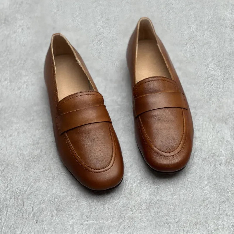 Designer Heeled Loafers Women Genuine Casual Flat Loafers