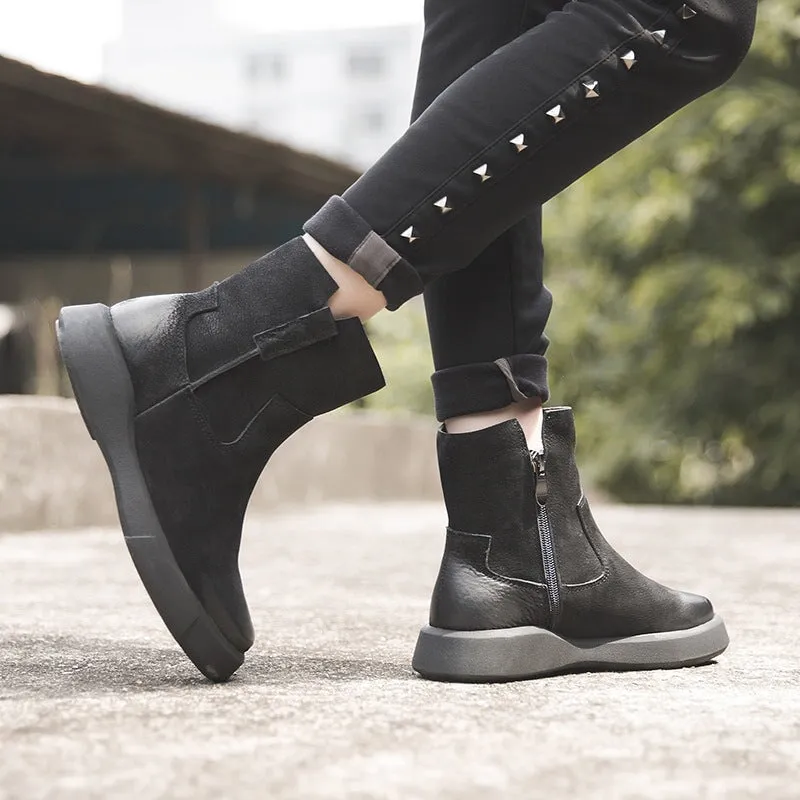 Stuart Weitzman Oxford Retro Cowhide Martin Boots Women Comfy Zip Walking Boots Brown/Black