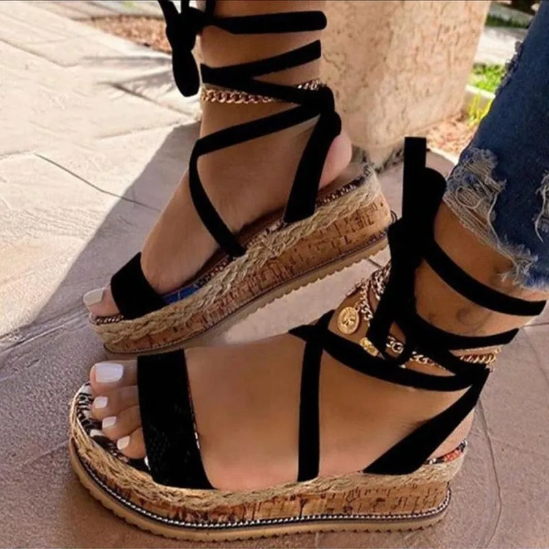 Women Sandals  Summer Snake Wedge Shoes Ethnic Print Fashion Casual Lace Up Women Shoes Beach Ladies Plus Size Shoes Sandals Vibram Sandals