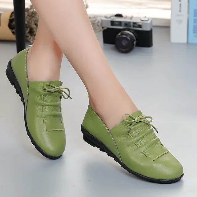 Louis Vuitton Loafers Shoes Women shoes 2019 new arrival spring lace-up pleated genuine leather flats shoes woman rubber party female shoes tenis feminino