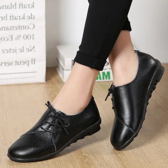 Cookie Cutter Loafers Women shoes 2019 new arrival spring lace-up pleated genuine leather flats shoes woman rubber party female shoes tenis feminino