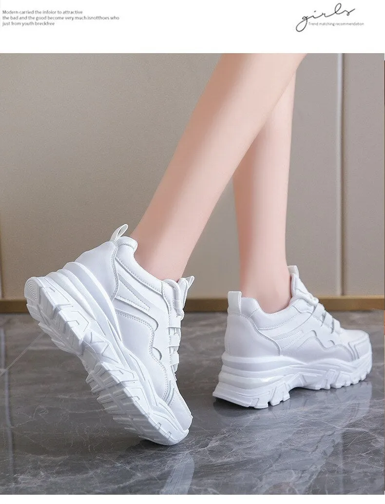 Sneakers Elastic Laces Women Sneakers Platform Sneakers Chunky Causal Shoes Leather Sports Shoes