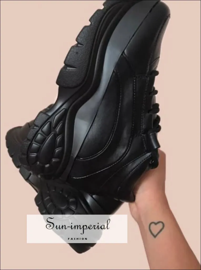 Famuji Sneakers Women Sneakers Platform Sneakers Chunky Causal Shoes Leather Sports Shoes