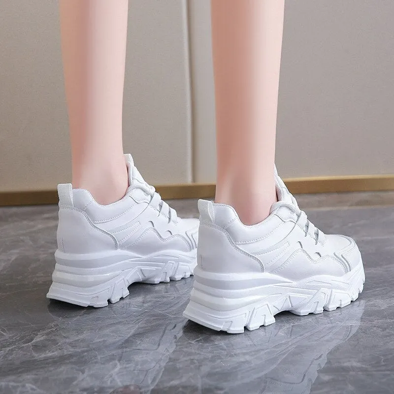 Sneakers That Add Height Women Sneakers Platform Sneakers Chunky Causal Shoes Leather Sports Shoes