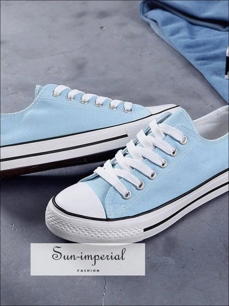 Women Solid Shoes Sneakers Lace-up Casual Shoes Breathable Walking Canvas Shoes Made Sneakers Online