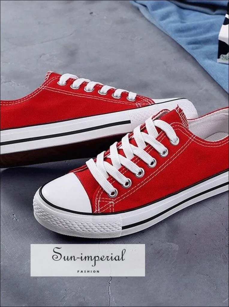 Women Solid Shoes Sneakers Lace-up Casual Shoes Breathable Walking Canvas Shoes Non Athletic Sneakers