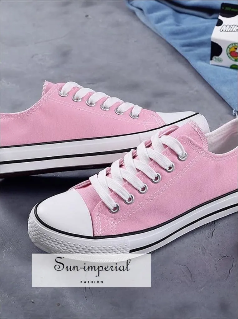 Sneakers That Go With Everything Women Solid Shoes Sneakers Lace-up Casual Shoes Breathable Walking Canvas Shoes