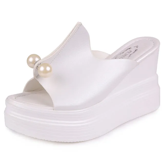 Women Summer Sandals Thick Heel Platform Wedges Sandals White Black High Shoes Mk Sandals