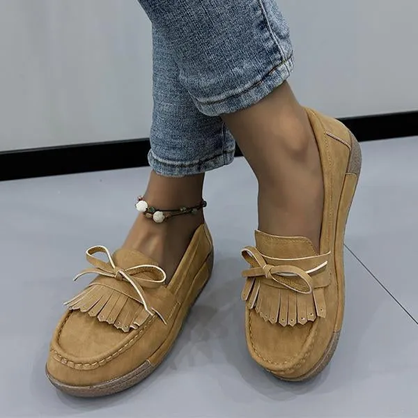 Women's Casual Slip-on Bow Thick Sole Loafers 03634701S Pointy Toe Loafers