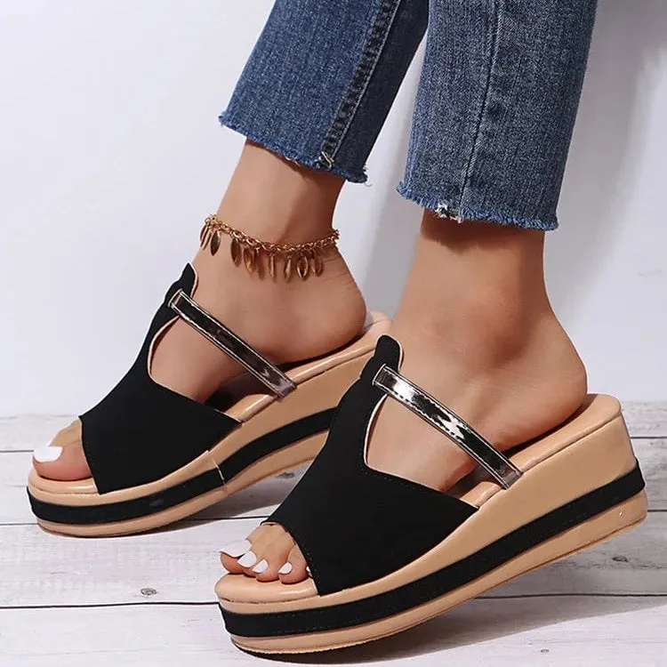 Women's Casual Wedge Platform Leather Orthopedic Sandals Comfortable Slide Sandals