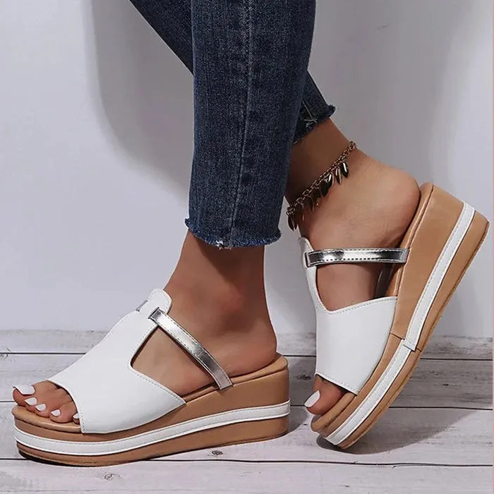 Women's Casual Wedge Platform Leather Orthopedic Sandals Bahamian Sandals Resort