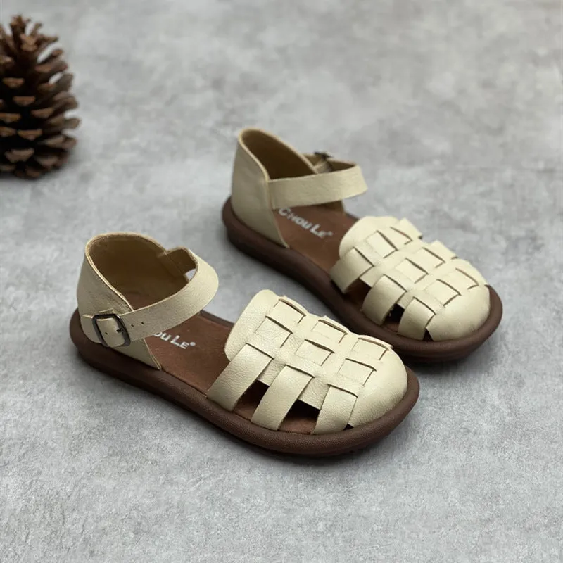 Women's Closed Toe Handmade Summer Flat Leather Woven Sandals Jack Rogers Comfort Sandals