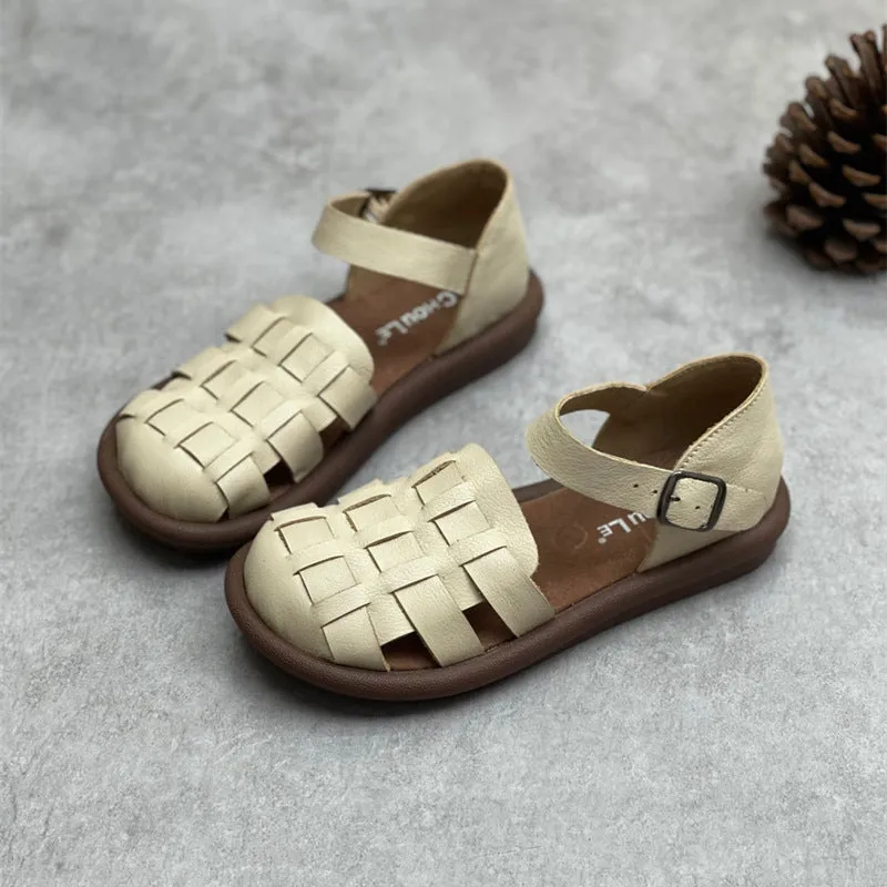 Designer Heeled Sandals Women's Closed Toe Handmade Summer Flat Leather Woven Sandals