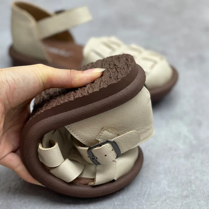 Swimming Sandals Women's Closed Toe Handmade Summer Flat Leather Woven Sandals