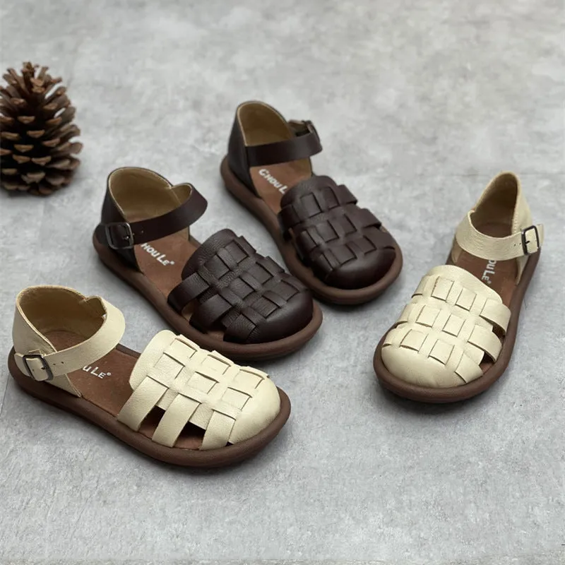 Best Sandals Resorts Women's Closed Toe Handmade Summer Flat Leather Woven Sandals