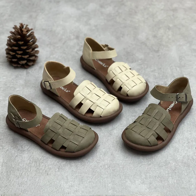 Dream Pairs Sandals Women's Closed Toe Handmade Summer Flat Leather Woven Sandals