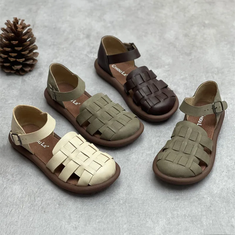 Sandals Select Rewards Member Women's Closed Toe Handmade Summer Flat Leather Woven Sandals