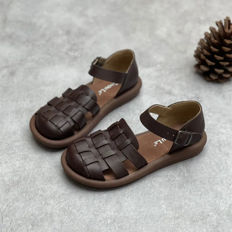 Women's Closed Toe Handmade Summer Flat Leather Woven Sandals Cheap Sandals