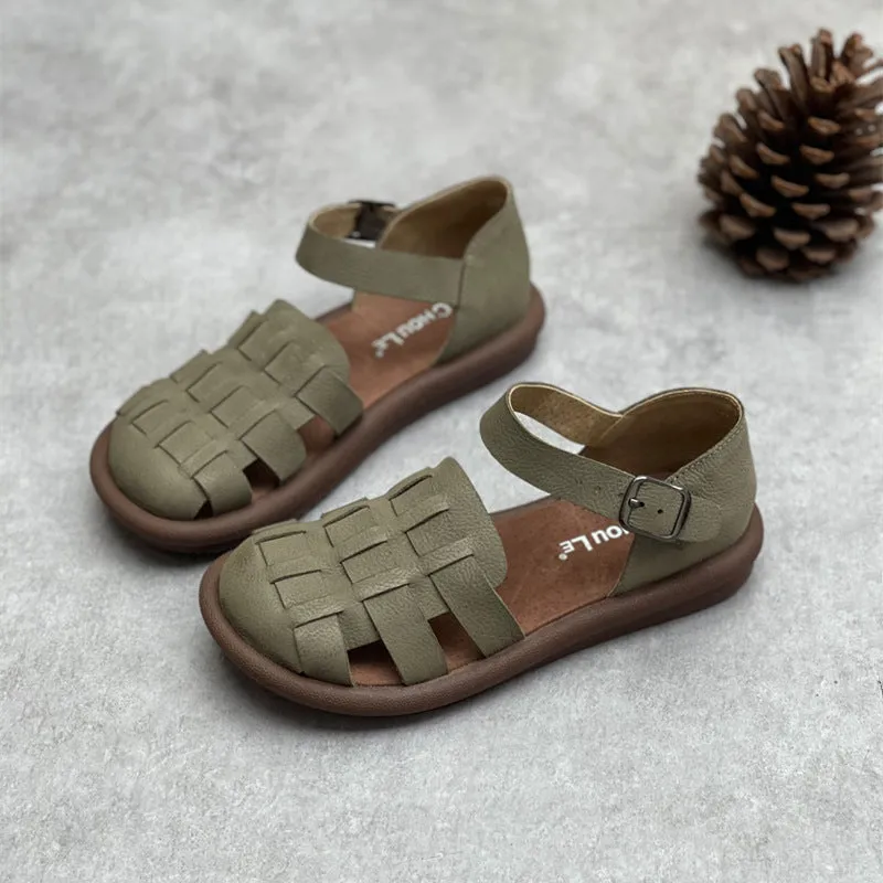 Women's Closed Toe Handmade Summer Flat Leather Woven Sandals Sandals For Work