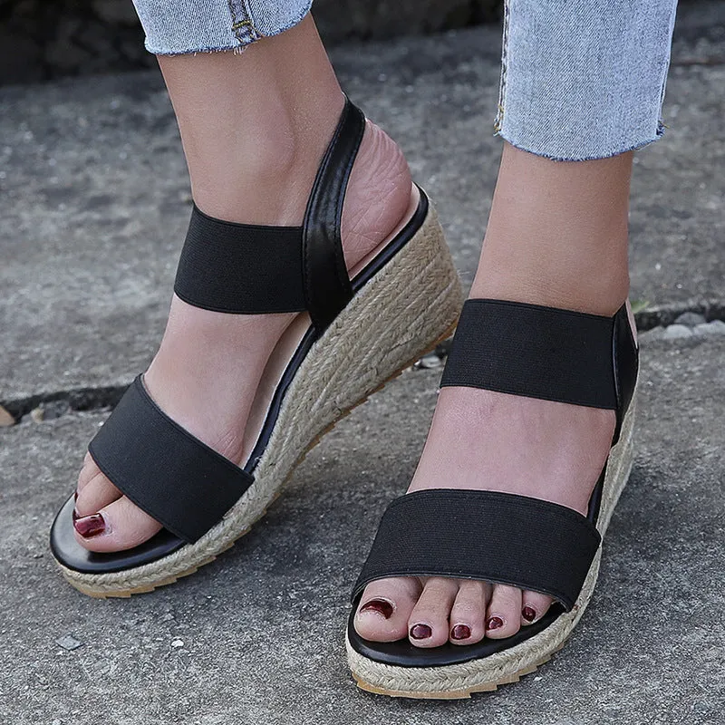 Womens Comfortable Elastic Two Bands Ankle Strap Wedge Sandals Spring Sandals 2025