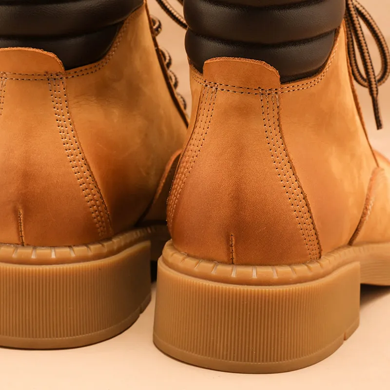 Women's Handmade High Lace-up Boot in Nubuck Calfskin in Light Tan Waterproof Colored Shoelaces For Oxfords