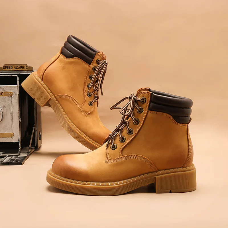 Women's Handmade High Lace-up Boot in Nubuck Calfskin in Light Tan Waterproof Rogue Oxfords