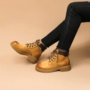 Updated Oxfords Products Women's Handmade High Lace-up Boot in Nubuck Calfskin in Light Tan Waterproof