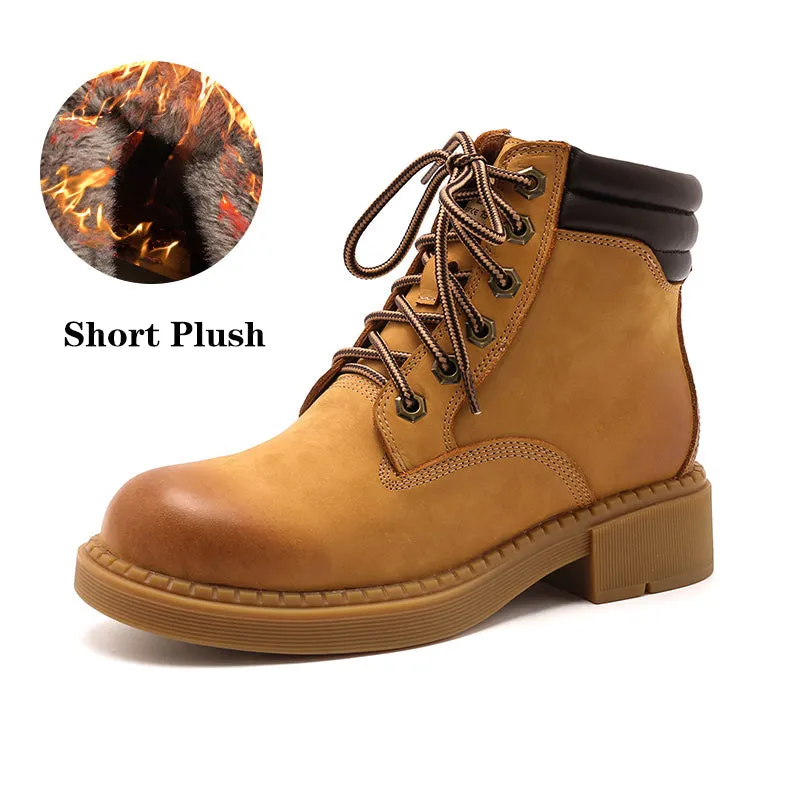 Platform Oxfords Women's Handmade High Lace-up Boot in Nubuck Calfskin in Light Tan Waterproof