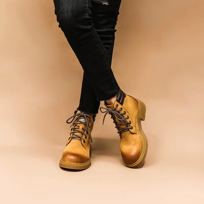 At Oxfords Bar Restaurant Women's Handmade High Lace-up Boot in Nubuck Calfskin in Light Tan Waterproof