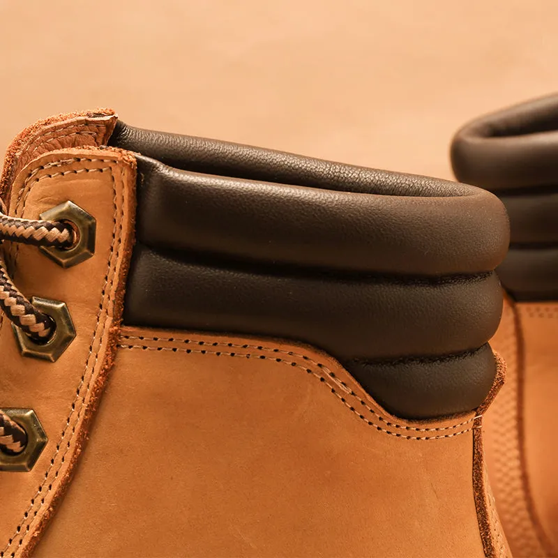 Women's Handmade High Lace-up Boot in Nubuck Calfskin in Light Tan Waterproof Oxfords And Shorts