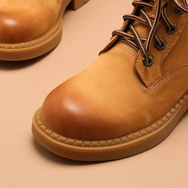 Women's Handmade High Lace-up Boot in Nubuck Calfskin in Light Tan Waterproof Pants With Oxfords