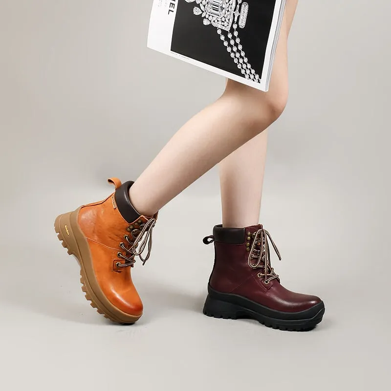 Pants And Oxfords Women's High Top Combat Boots Cowhide Lace-up Ankle Boot in Yellow/Black/Purple