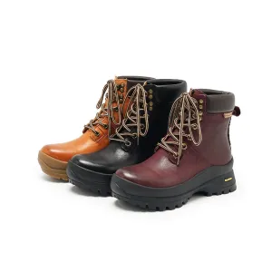 Women's High Top Combat Boots Cowhide Lace-up Ankle Boot in Yellow/Black/Purple Oxford Steel Toe