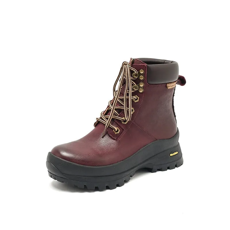 Zerogrand Stitchlite Wingtip Oxfords Women's High Top Combat Boots Cowhide Lace-up Ankle Boot in Yellow/Black/Purple