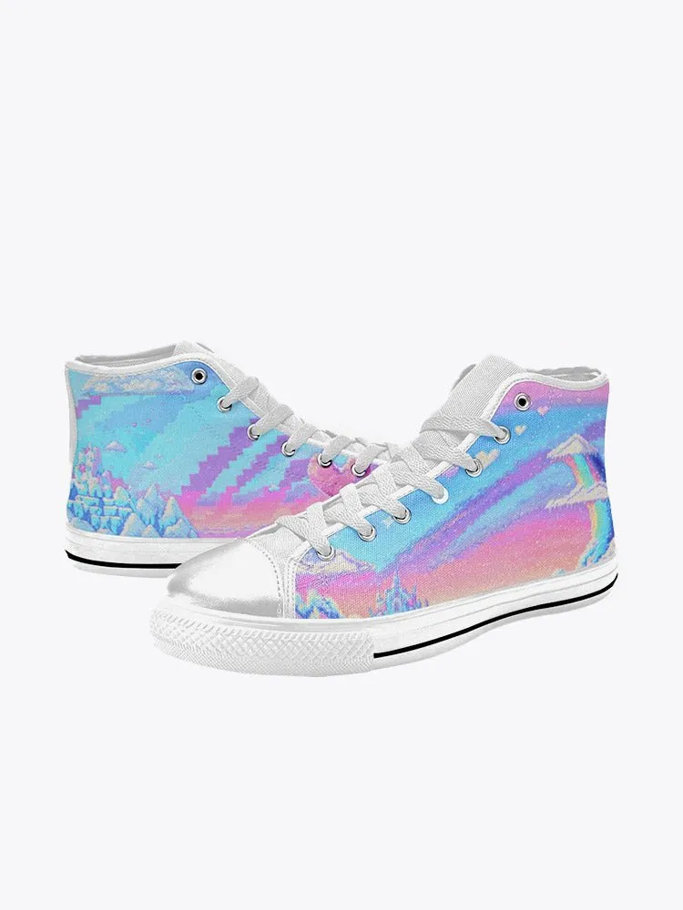 Women's Kawaii Classic High Top Fairy Kei Shoes White Converse Platform Sneakers