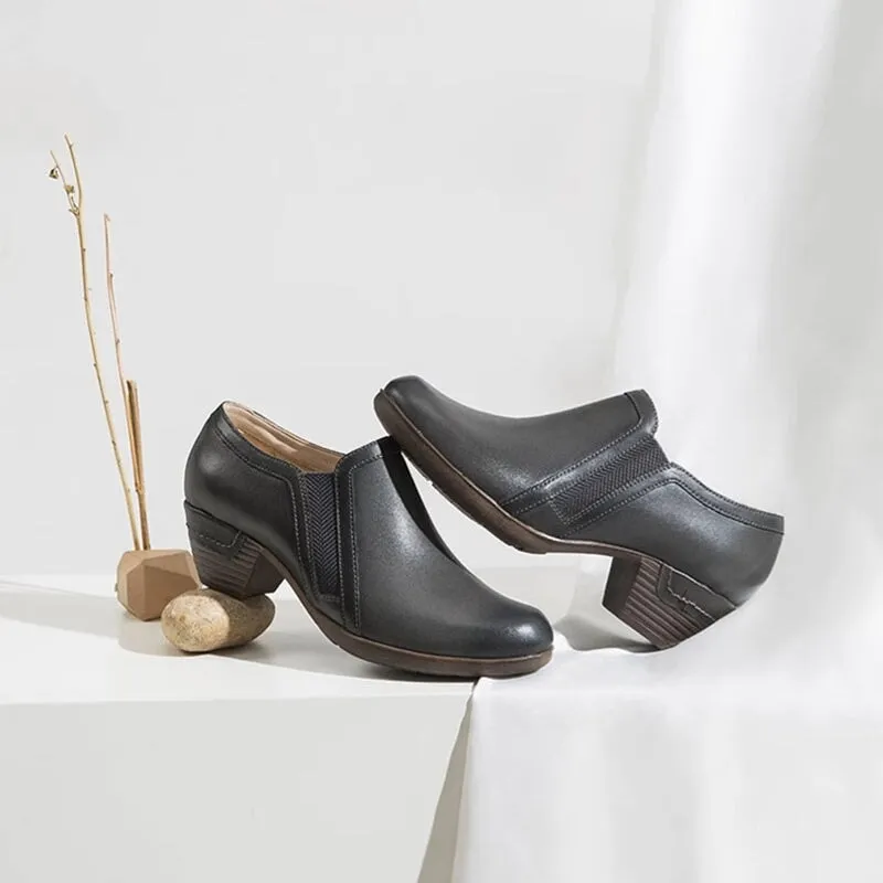 Tinsley Wingtip Oxfords Women's Leather Booties Round Toe Block Heel Ankle Boots Handmade in Black/Gray