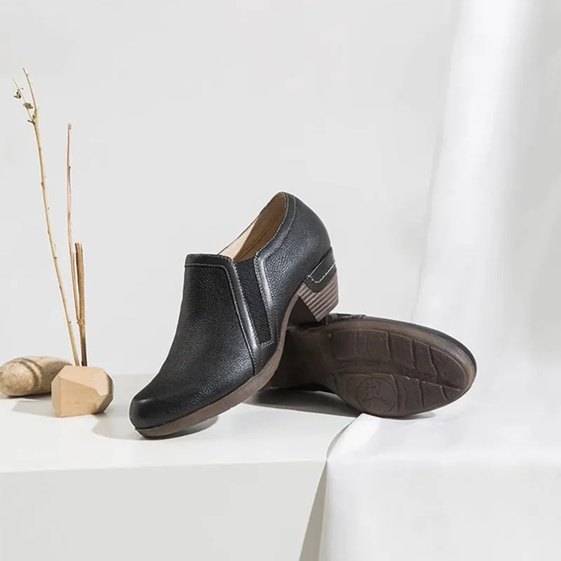 Socks For Oxford Shoes Women's Leather Booties Round Toe Block Heel Ankle Boots Handmade in Black/Gray