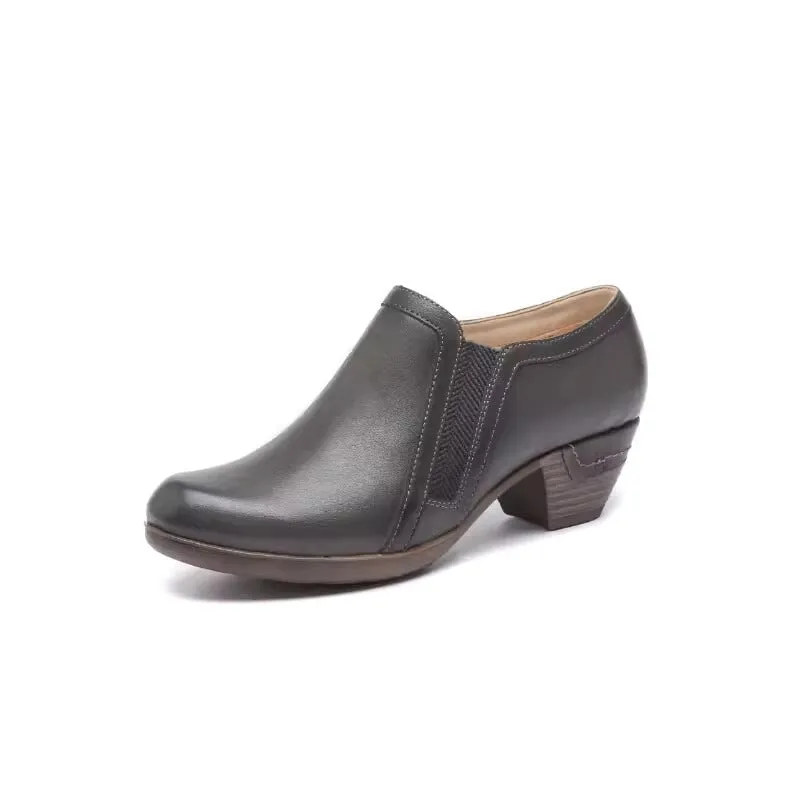 Women's Leather Booties Round Toe Block Heel Ankle Boots Handmade in Black/Gray Oxfords Canada