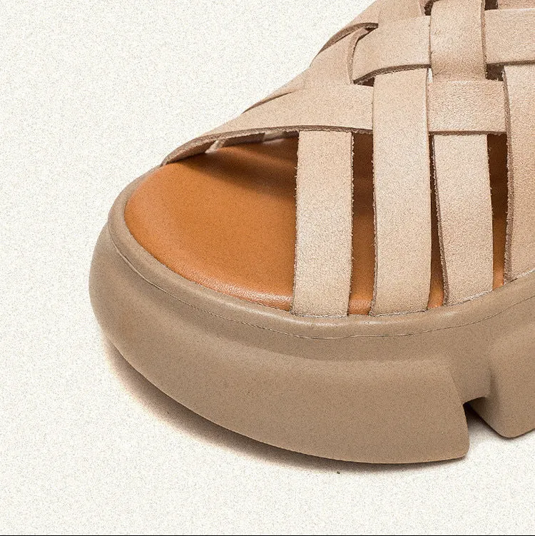 Women's Leather Woven Open Toe Platform Fashion Sandals Luna Sandals