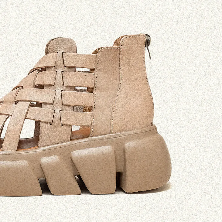 Women's Leather Woven Open Toe Platform Fashion Sandals Sandals Family Resorts