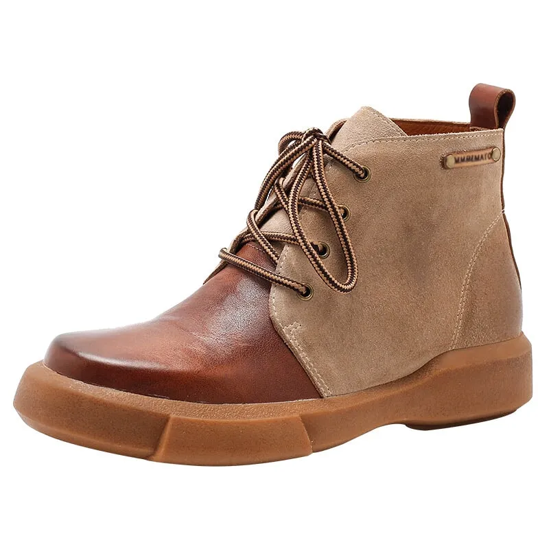 Grey Wingtip Oxfords Womens Martin Boots Lace Up Vegetable Tanned Leather Ankle Boots in Coffee/Coffee Short Plush