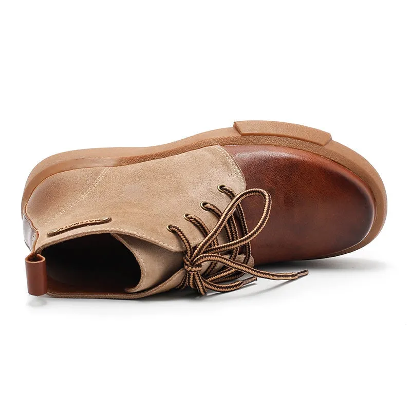 Poetic License Oxfords Womens Martin Boots Lace Up Vegetable Tanned Leather Ankle Boots in Coffee/Coffee Short Plush