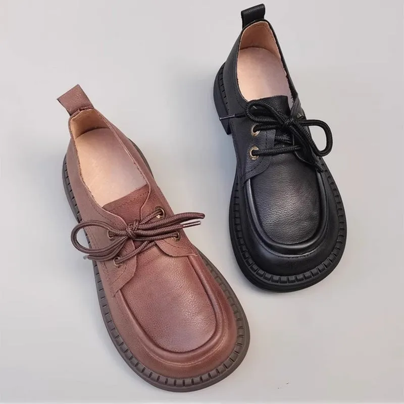 Women's Oxford Derby Shoes Big Toe Lace Up Leather Shoes in Black/Brown Soge Oxford