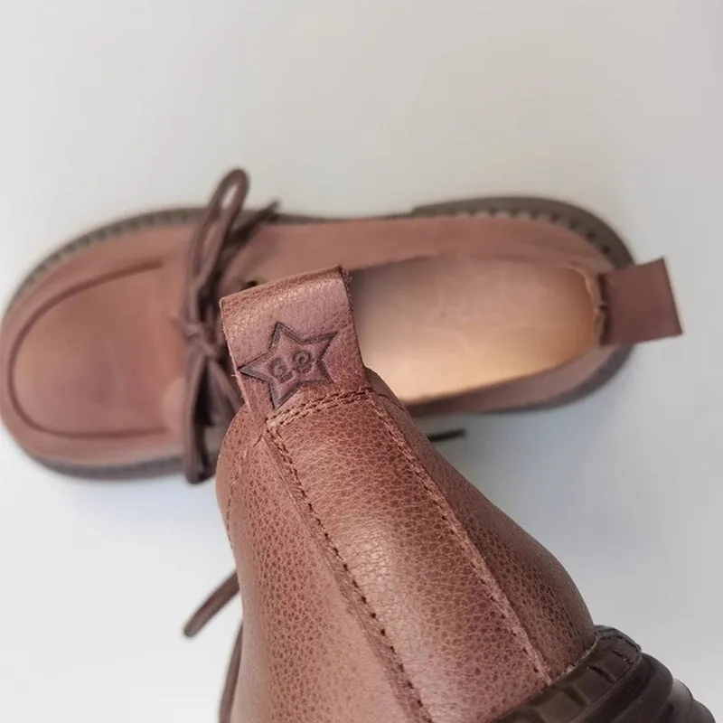 Fallo Dress Lace-up Almond Toe Oxfords Women's Oxford Derby Shoes Big Toe Lace Up Leather Shoes in Black/Brown