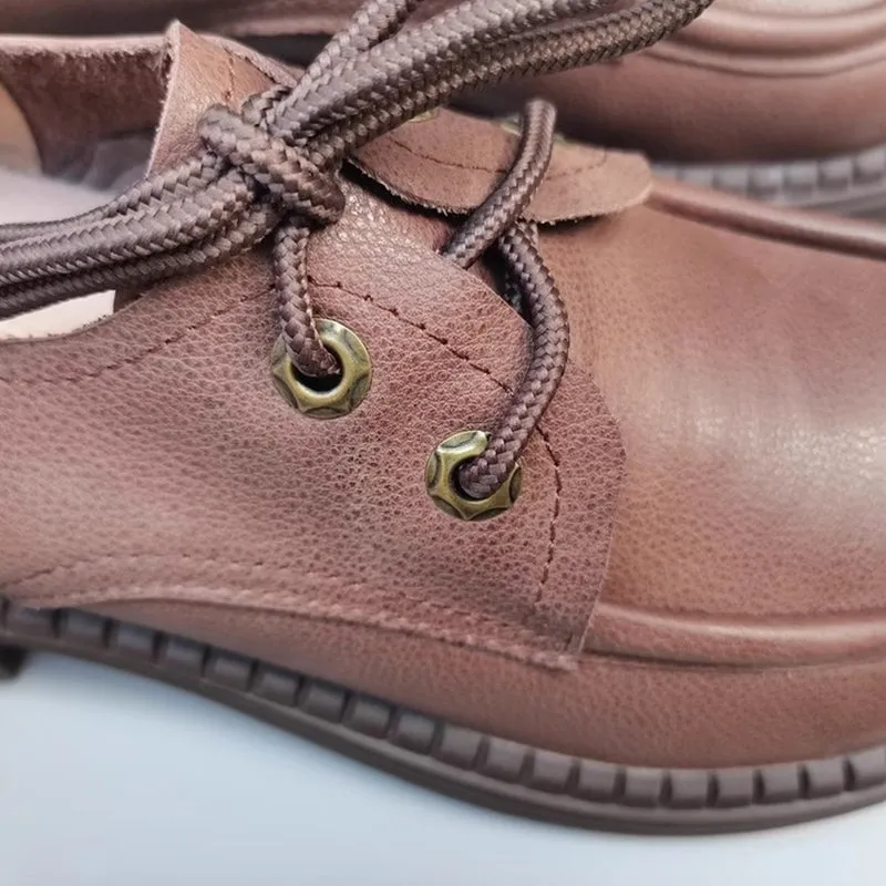 Women's Oxford Derby Shoes Big Toe Lace Up Leather Shoes in Black/Brown Cognac Oxfords