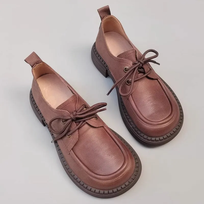 Women's Oxford Derby Shoes Big Toe Lace Up Leather Shoes in Black/Brown Leather Oxford Shoes