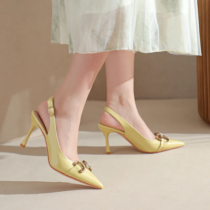 Women's Pointed Toe Metal Buckle Decoration Fine High Heeled Sandals Sandals St Grande
