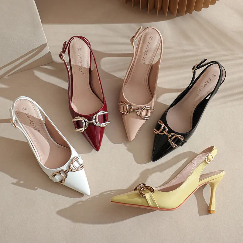 Sandals Resorts Caribbean Women's Pointed Toe Metal Buckle Decoration Fine High Heeled Sandals